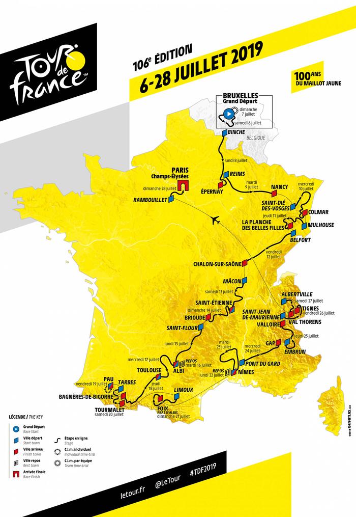 Tour de France 2019 Carte parcours